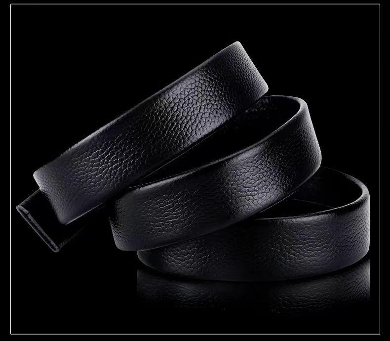 Men's Genuine Leather Cowhide Belt with Automatic Buckle, Youth Style, Lychee Pattern.