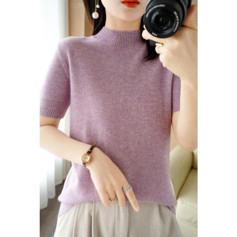 

DAFIFY Women s Fashion Casual Fall Winter Solid Color Print Short Sleeve Half Turtleneck Sweaters S