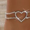 Fußkettchen für Frauen, ausgehöhltes Herz, doppellagiges Strass-Dekor, verstellbare Länge, polierter Damen-Fußkettchen, Fußkettchen, Geschenk zum Geburtstag oder Jahrestag