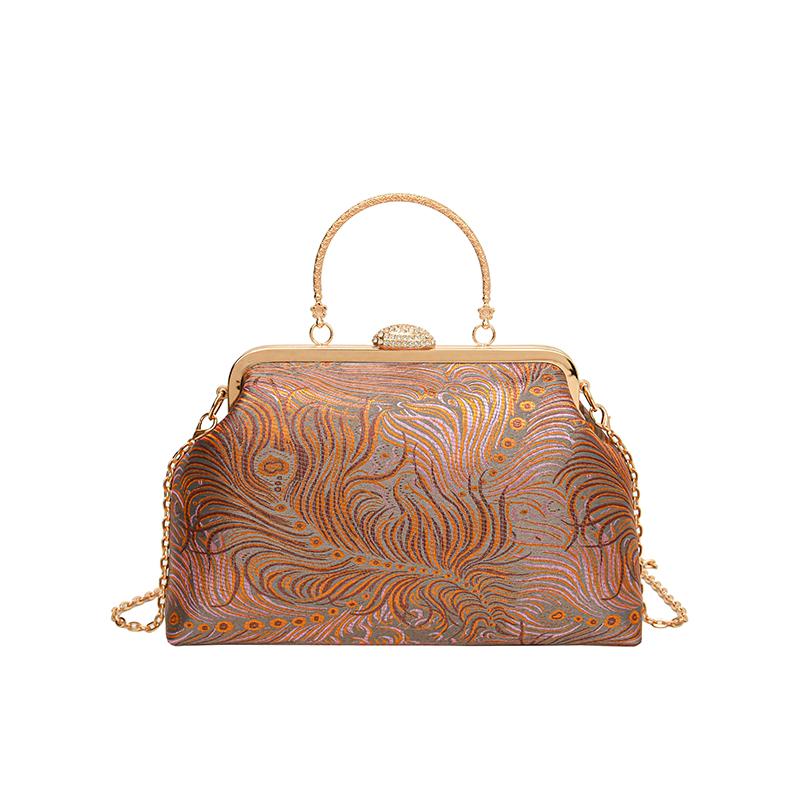 Bloemen geborduurde crossbody tassen voor dames Stijlvolle schoudertas met metalen handvat en kettingriem Boheemse clutch handtassen portemonnee