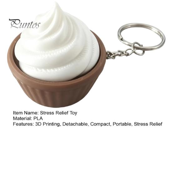 Decompression Button Keychain 3D Printed Simulation Cake Fidget with Metal Key Ring, Dessert Squeeze Toy Click & Detachable Design, Cute Food