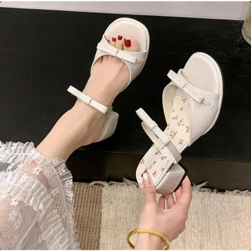 Fashion Summer Thick Heel Women Slippers Elegant Open Toe Dress Slides Ladies Concise Dancing Party Prom Shoes Claquettes Femmes Luxe