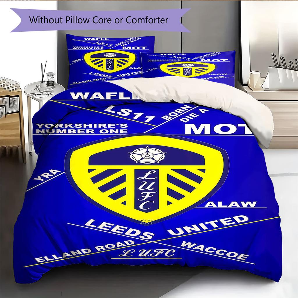 Leeds United A.F.C. Logo Bedding Quilt Set Quilt Cover Pillowcase Home Decoration Birthday Gift (1 * Duvet Cover + 2 * Pillowcase, Without Core)