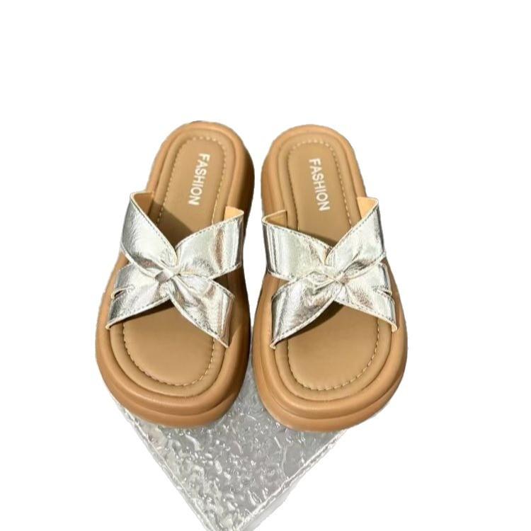 Muffin platform slippers women's summer wear 2025 new retro printing versatile with skirt cross with beach sandals