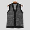INCERUN Men Sleeveless Buttons Up Hollow Out Casual Tank Tops