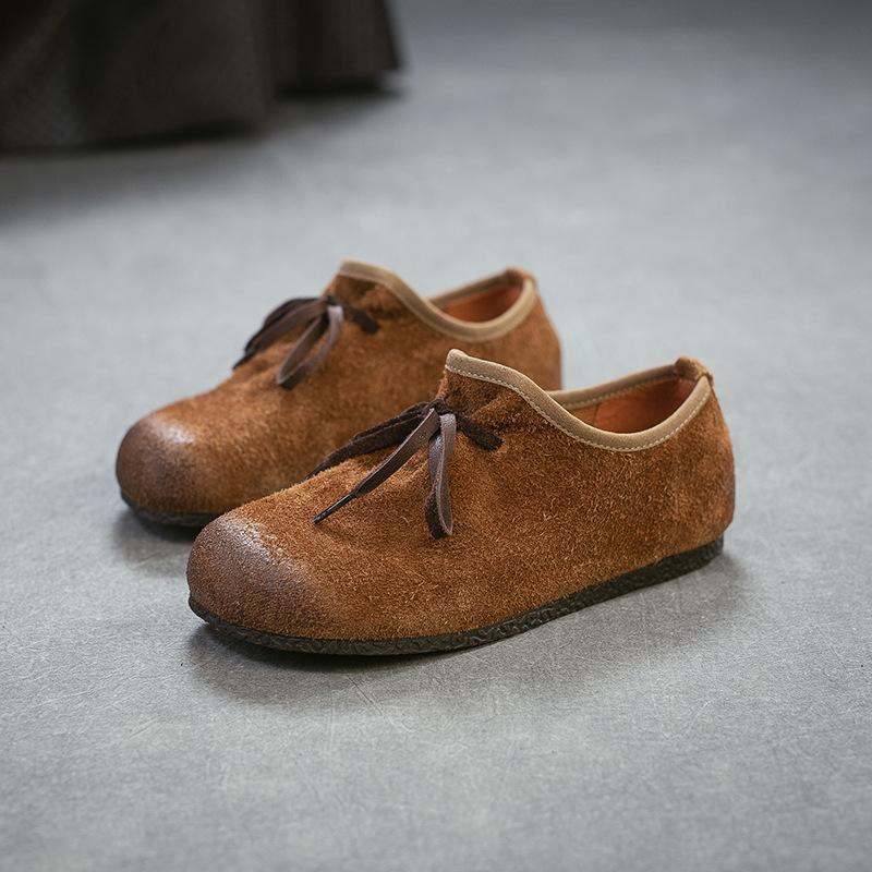 Johnature Vintage Cowhide Versatile Soft Soled Loafers Lightweight Commuter Women's Flat Shoes