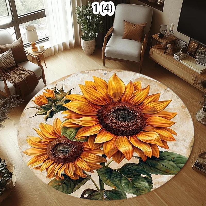 Rose Bouquet Pattern Round Area Rug Elegant Retro Style Non-Slip Floor Mat for Living Rooms Home Decor Areas