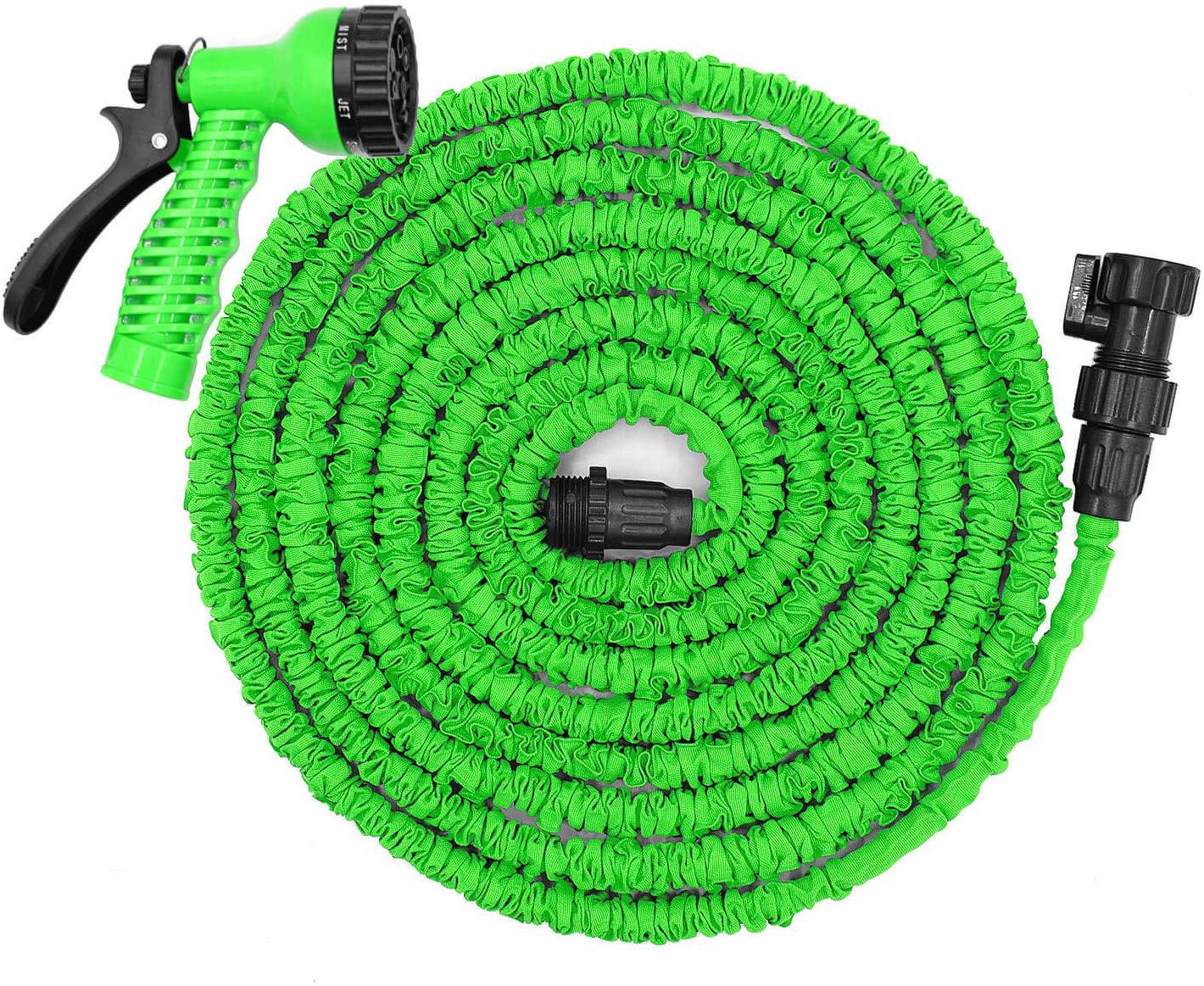 

Садовый шланг Гибкий расширяющийся водяной шланг под давлением с 8 функциональными насадками для полива 50FT зелёный
