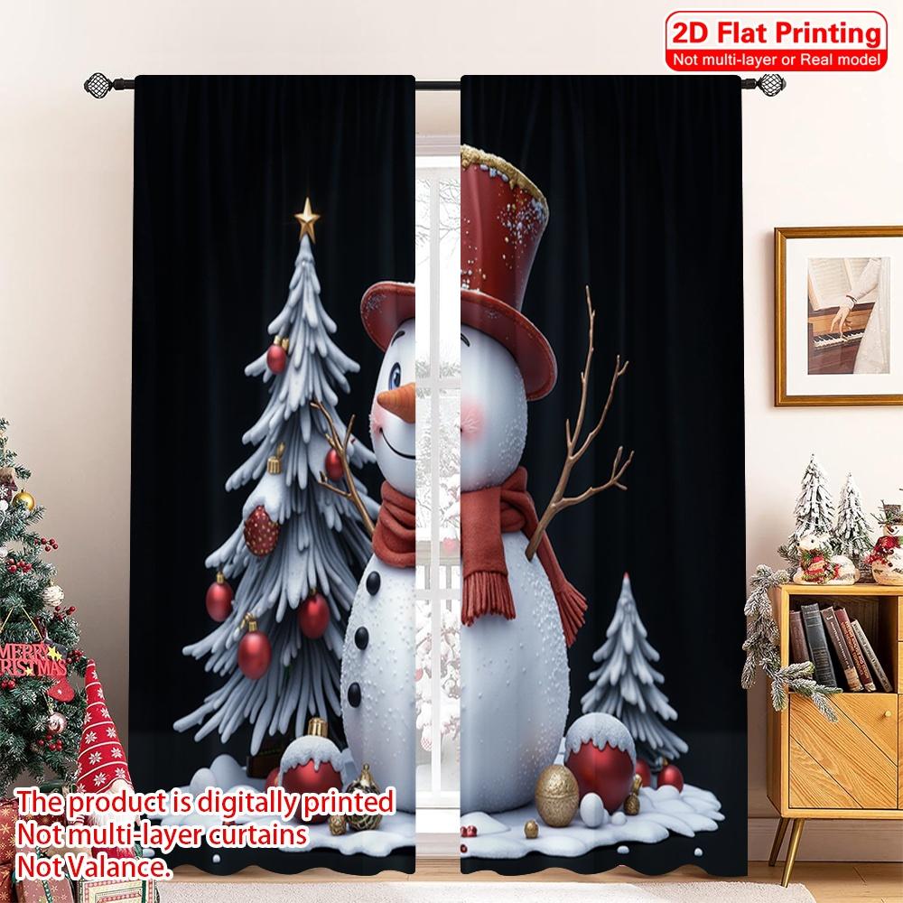 

2pcs 2D flat printing Christmas Scene Curtain Happy Snowman Christmas Ornaments Fabric Without Electricity Family Party Use for 52.50×116.00 CM 2pcs