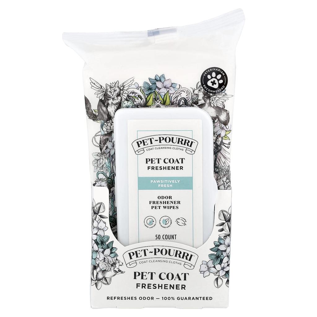 POO-POURRI Pet-Pourri™, Салфетки для очистки шерсти домашних животных, Pawsitively Fresh, 50 штук