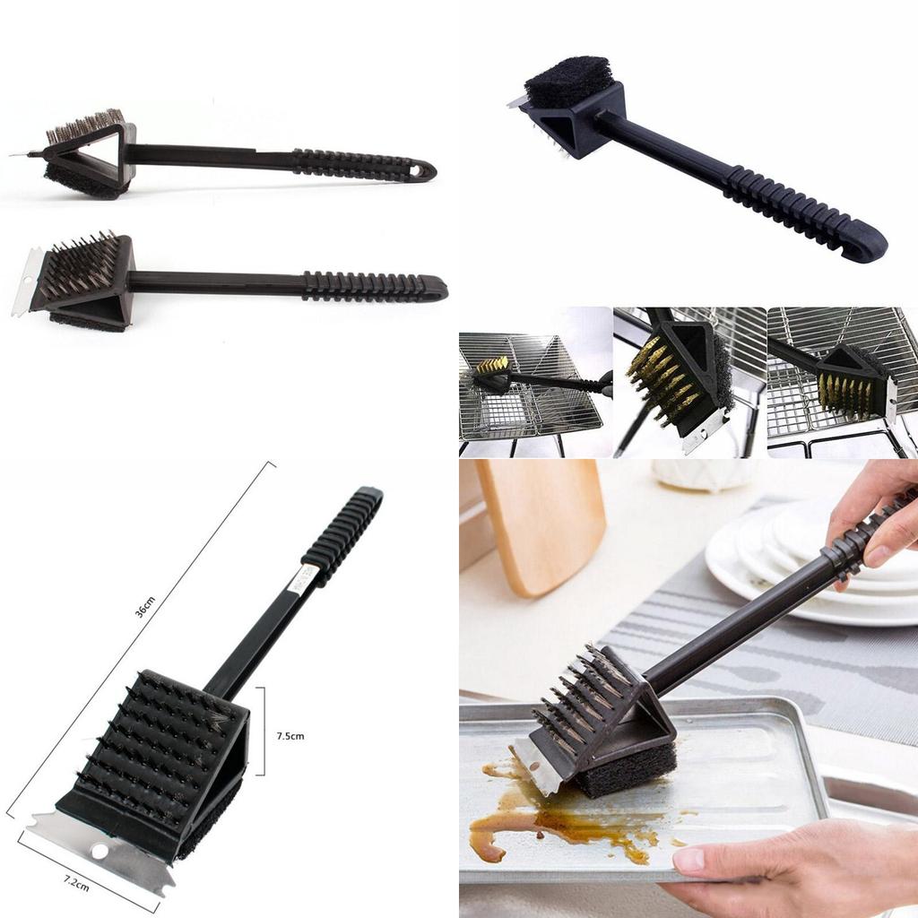 Premium 3 In 1 Barbecue Bbq Oven Grill Bristles Cleaning Stiff Brush Scraper Cleaner For Effortless Maintenance
