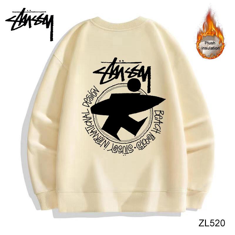 

Stussy осенне-зимний утолщенный высококачественный хлопковый флис серебристой лисы, теплый свитер с круглым вырезом и принтом для серфинга на спине