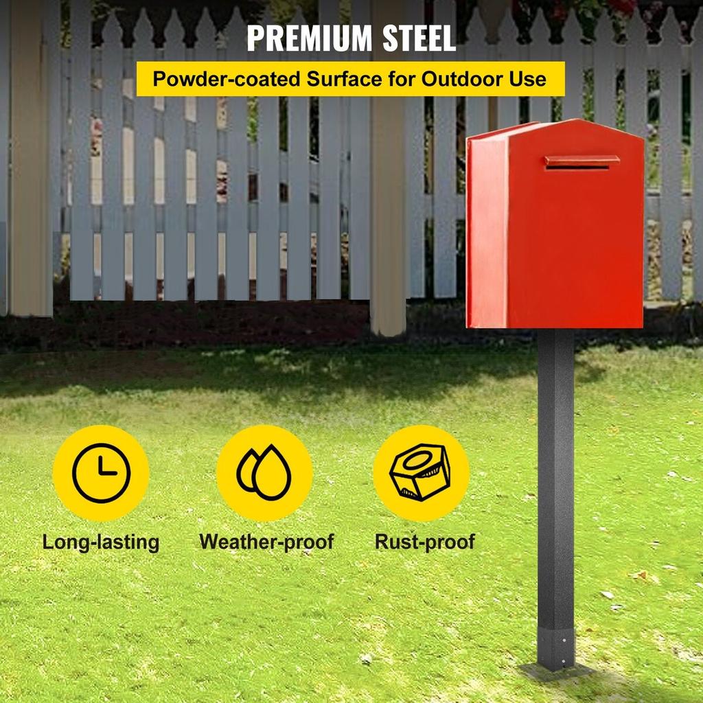 Mailbox Post, 43\" High Mailbox Stand, Black Powder-Coated Mail Box Post Kit, Q235 Steel Post Stand Surface Mount Post for Sidewalk and Street