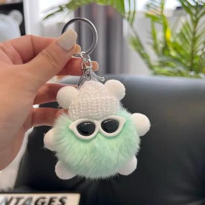 Cute Elfin Key Chains Sunglasses Elf Rabbit Hair Pendants Key Ring Accessories Woman Fashion Bag Handbag Decoration