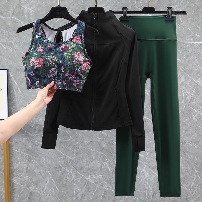 Damski strój do jogi i biegania z wysokim stanem, szybkoschnący - Podnoszący biodra, zestaw fitness na wiosnę/jesień