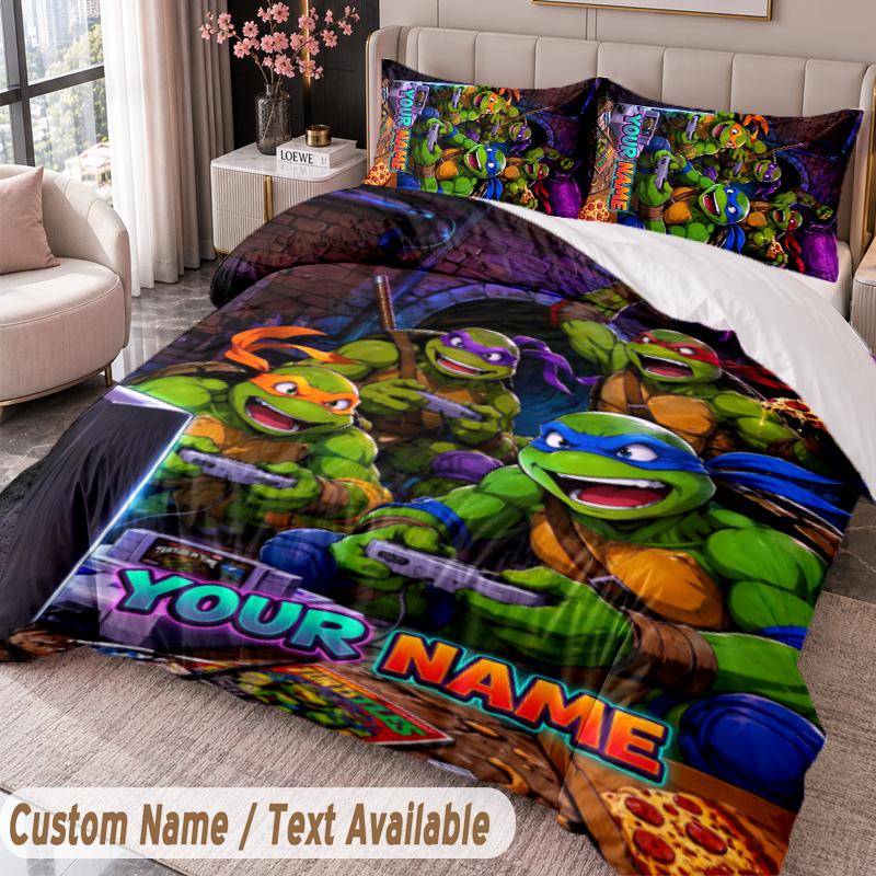 Custom Name Text 3Pcs Bedding Set Teenage Mutant Ninja Turtles Duvet Cover And Two Pillowcases