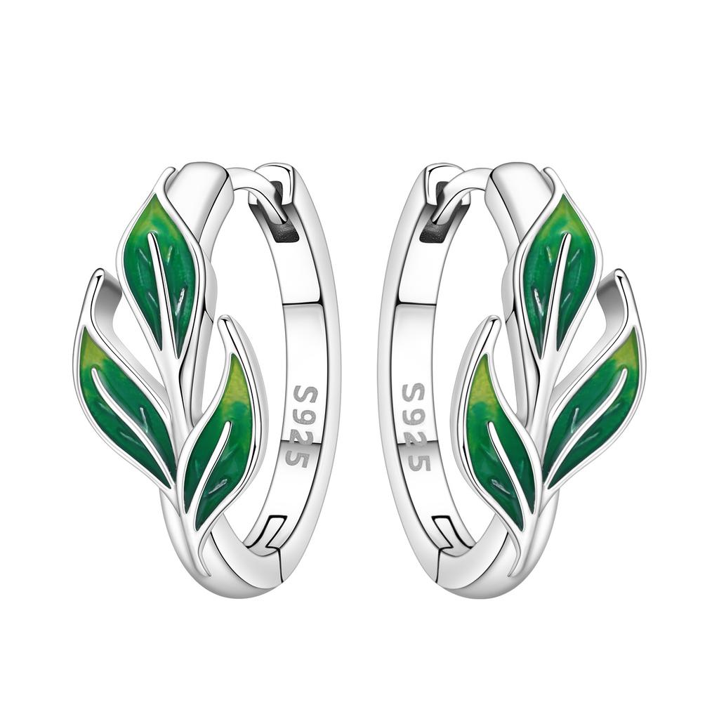 Original NEW S925 Silver Pink Purple Flowers Plants leaf Series Earring Hoop Earrings Women Jewelry Party Gifts
