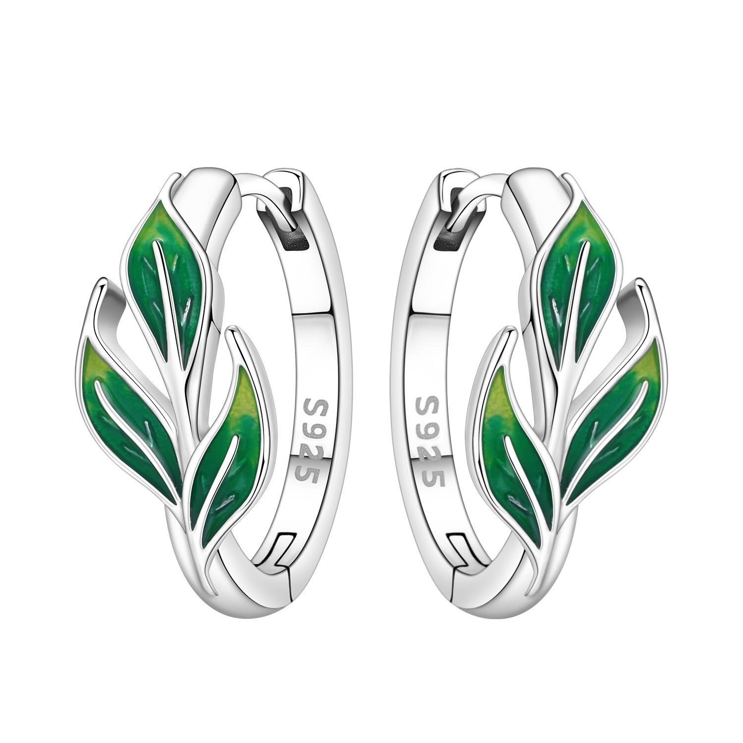 

S925 Silver Green Flowers And Leaves Earrings Hoop Earrings Women Jewelry Trendy Anniversary Gifts