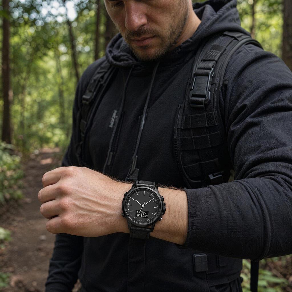 Men's Watch SKMEI Leather Strap 50M Waterproof LED Backlight 1652