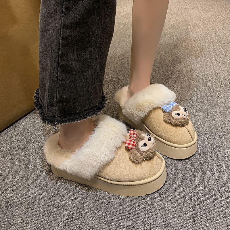 Fashion versatile thick bottom heightening cartoon women's cotton slippers 2025 winter new cute and comfortable bag head slippers women