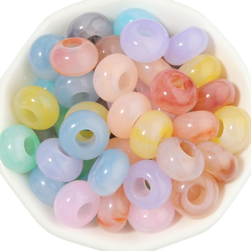 50Pz 14X8mm Perline Acriliche Multicolore Alta Qualità Foro Grande Perline Distanziatrici Sfuse Per Gioielli Fai da Te Braccialetti Collane Accessori