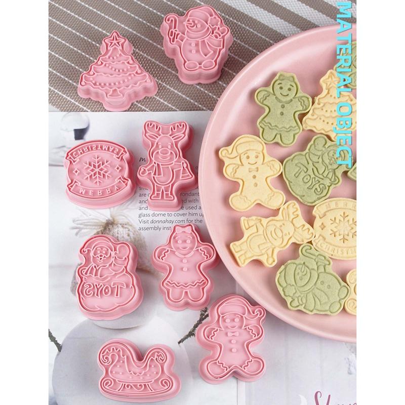 8 Pack 3D Frosting Cookie Cutter Plastic Push-type Household Cookie Baking Molds