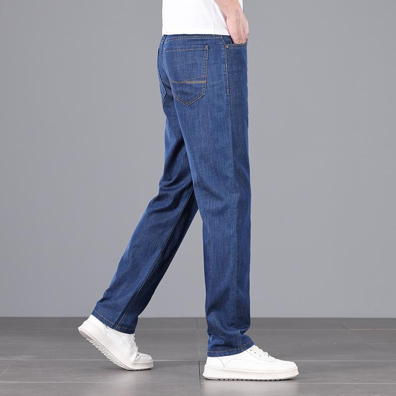 High-waist Loose Straight Jean Trousers Modal Stretch Denim Fabric Light Trousers
