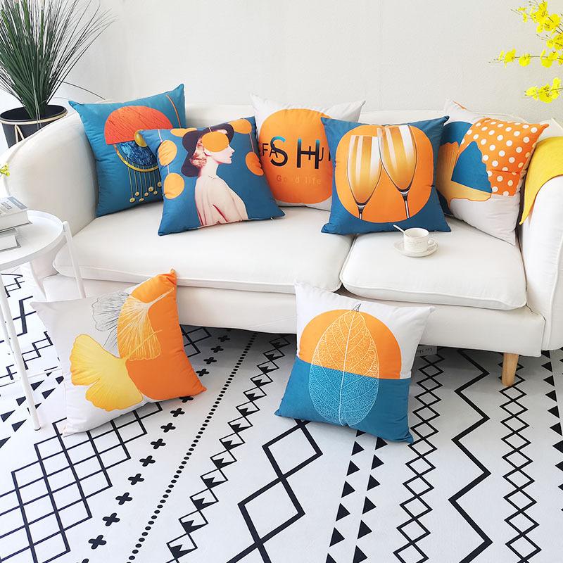 Nordic Ins Style Pillowcase Macaron Color Modern Simple Orange Sofa Car Cushion Cover Cushion Cover Pillowcase