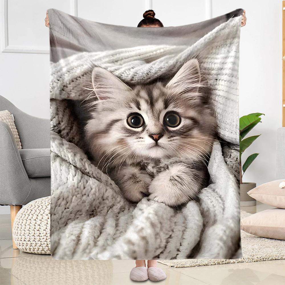 Whimsical Cat Artwork Flannel Blanket,Lightweight,Office Blanket,Sofa Blanket,Comfortable Blanket