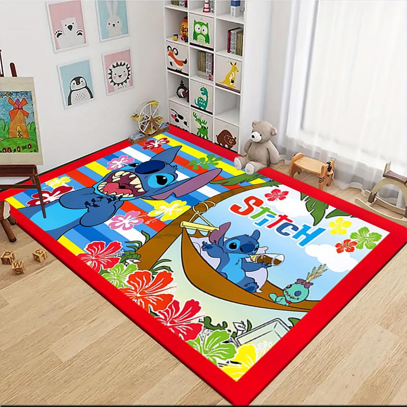 1pc Stitch Cartoon Carpet, 100% Polyester, Non-slip, Machine Washable, Waterproof, Outdoor Yard and Garden Decor, Home and Bedroom Decorative