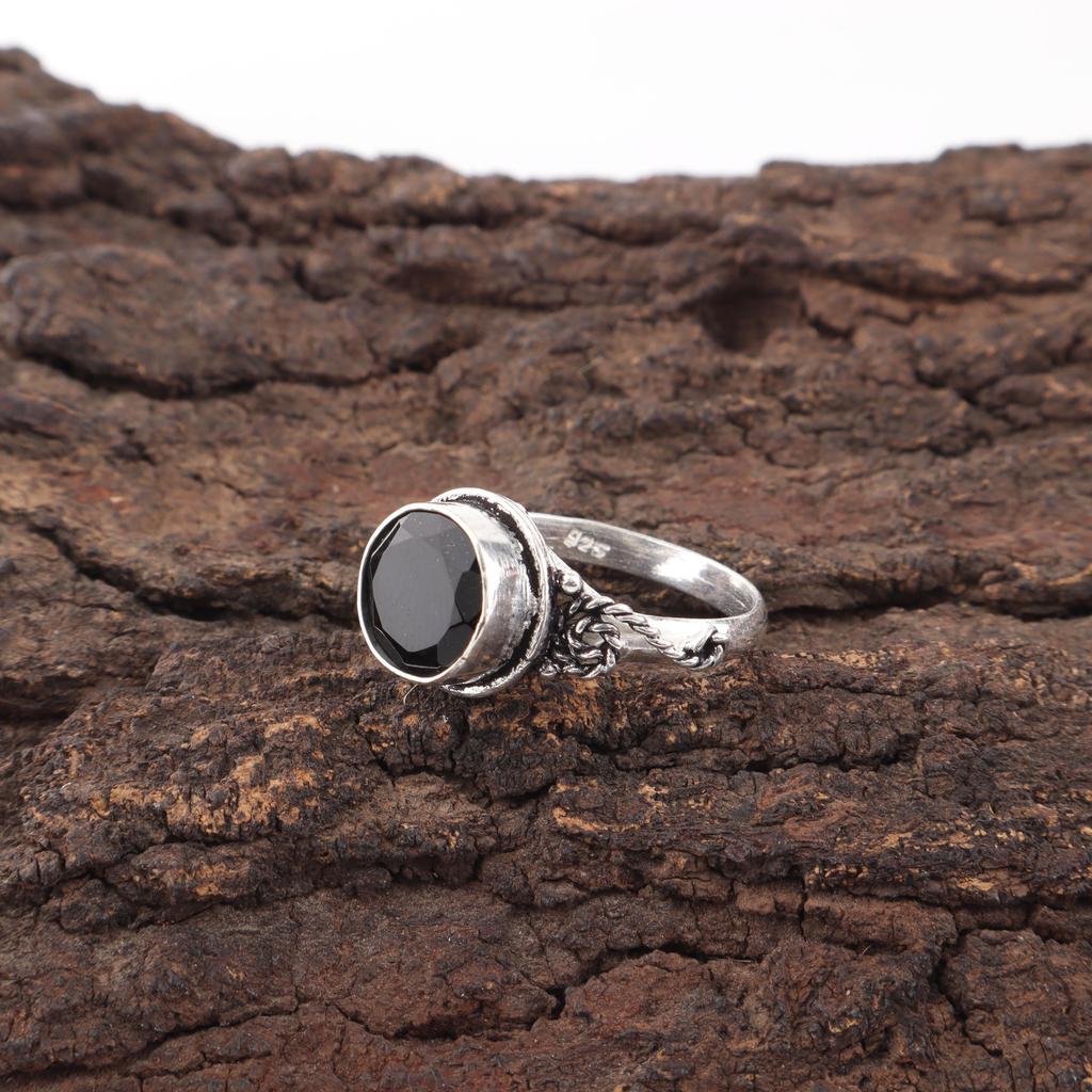 Dainty Black Onyx 925 Solid Sterling Silver Ring , Handmade Balancing Gemstone Jewelry Ring For Memorial Day