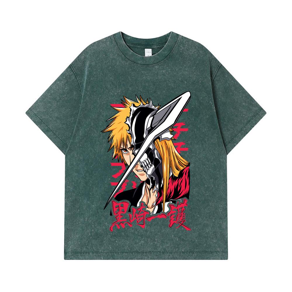 275 GSM Washed T-shirts 100% Cotton Bleach V4 Ichigo Print Unisex Heavy Cotton T Shirt