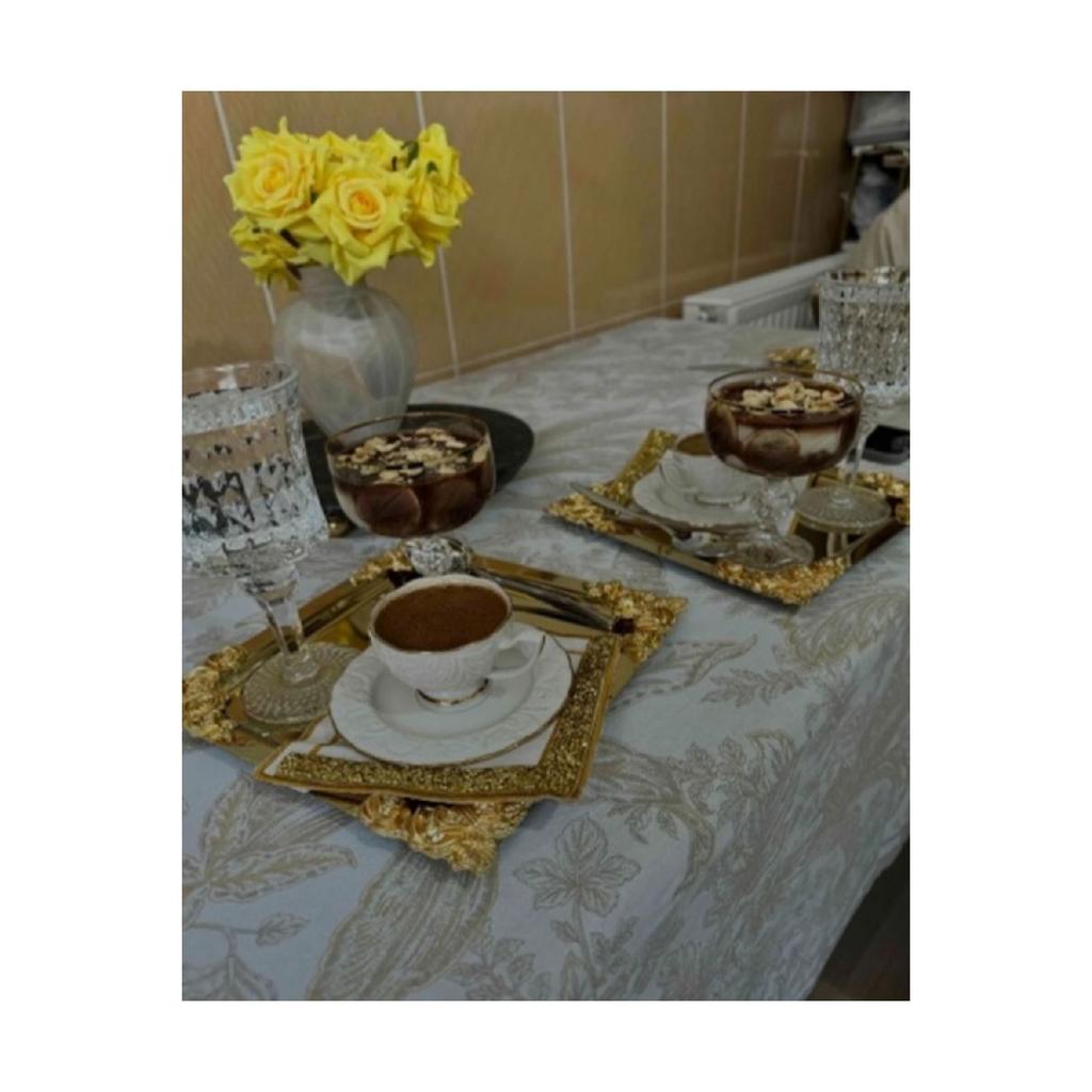 Silver Gold Detailed 18/10 Steel Coffee Presentation Tray 1 Piece