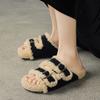 Slippers women's outer wear winter 2025 new fashion versatile belt buckle soft leather comfortable plush thick bottom fluff mop