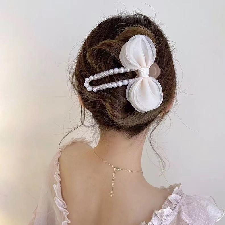 Grande épingle à cheveux avec nœud en perles pour femme, pince latérale, pince à cheveux pour l'arrière de la tête, barrette à frange, outils de coiffure, accessoires pour cheveux