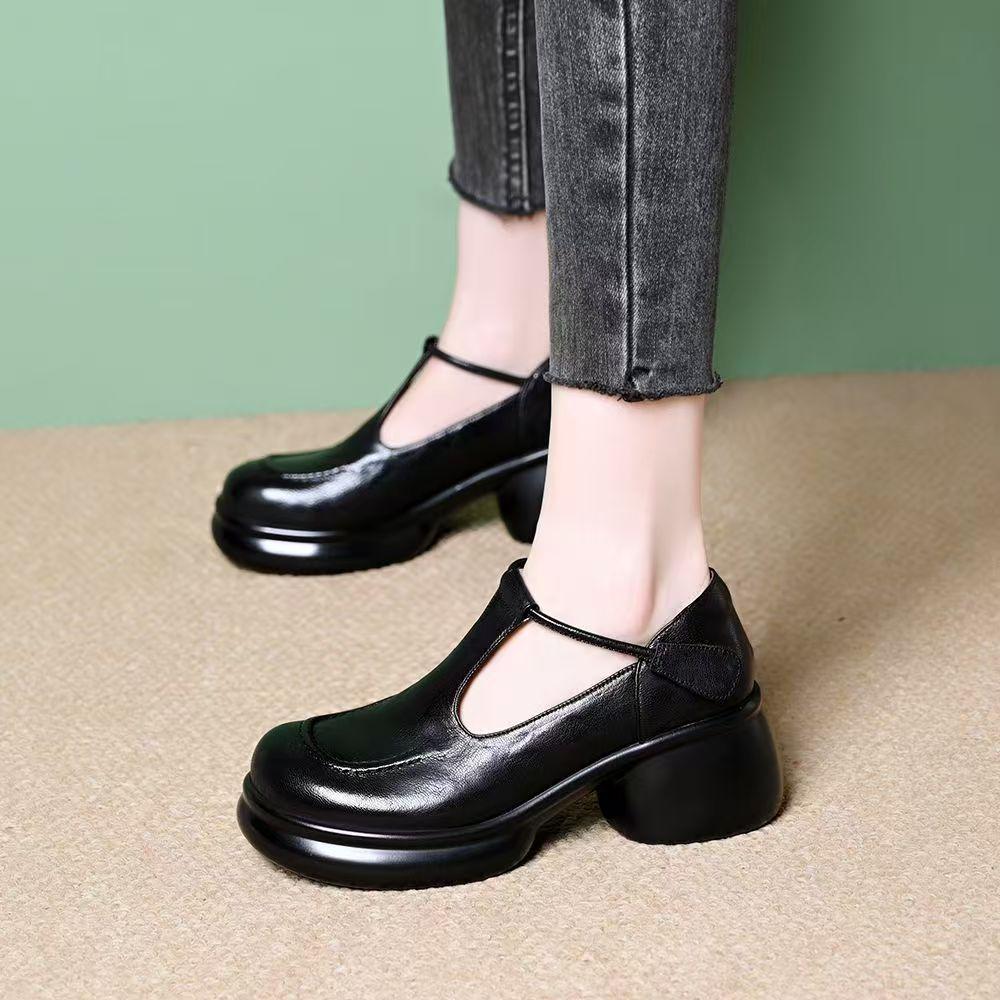 Korean Version of Bag Head Sandals Women's 2025 Spring and Autumn New Mother Shoes Round Head Comfortable Single Shoes Work Shoes Black Leather Shoes