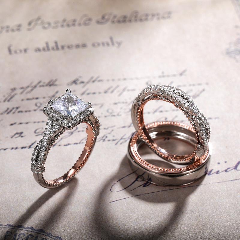 Trendy Wedding Set Rings for Women Luxury Stackable Lady Finger Jewelry Accessories Valentine's Day Gift  Men Rings