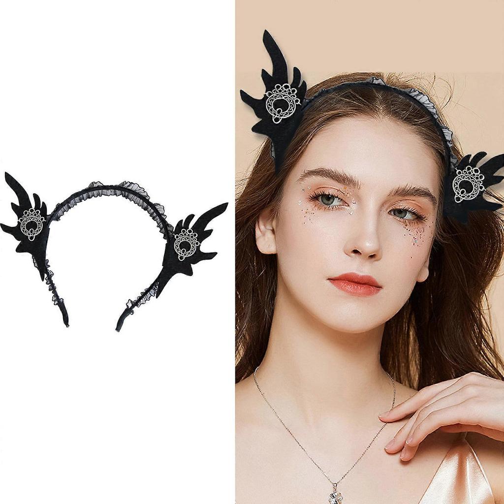 Unique Halloween Rabbit Ear Lace Headband Hair Accessories Halloween Decorations Party Must Have Hair Hoop Women  Black