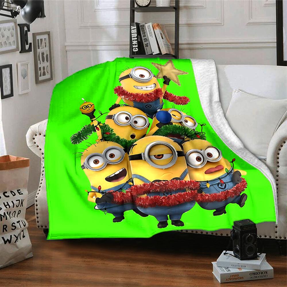 1Pc Christmas Minions Grinch Blanket Soft Throw Blanket For Home Bedroom Bed Sofa Travel Office Solid Christmas Blanket