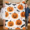 1 Piece Halloween-themed Orange and White Flannel Blanket, Soft, Suitable for Sofa, Bed, Office, All-season Use.