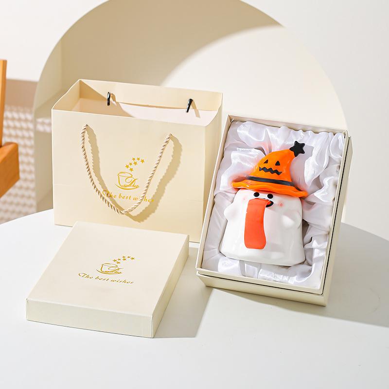 Zábavný hrnek duch s víčkem hrnek Halloweenský dárek keramický hrnek pro pár dobrý vzhled kancelářský hrnek na kávu