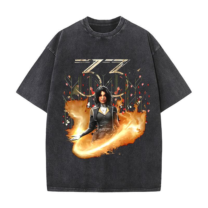 Cotton Washed Game T-shirt Clair Obscur Expedition 33 Print Men Women Streetwear Vintage Short Sleeve Game Fan Gift Tshirt