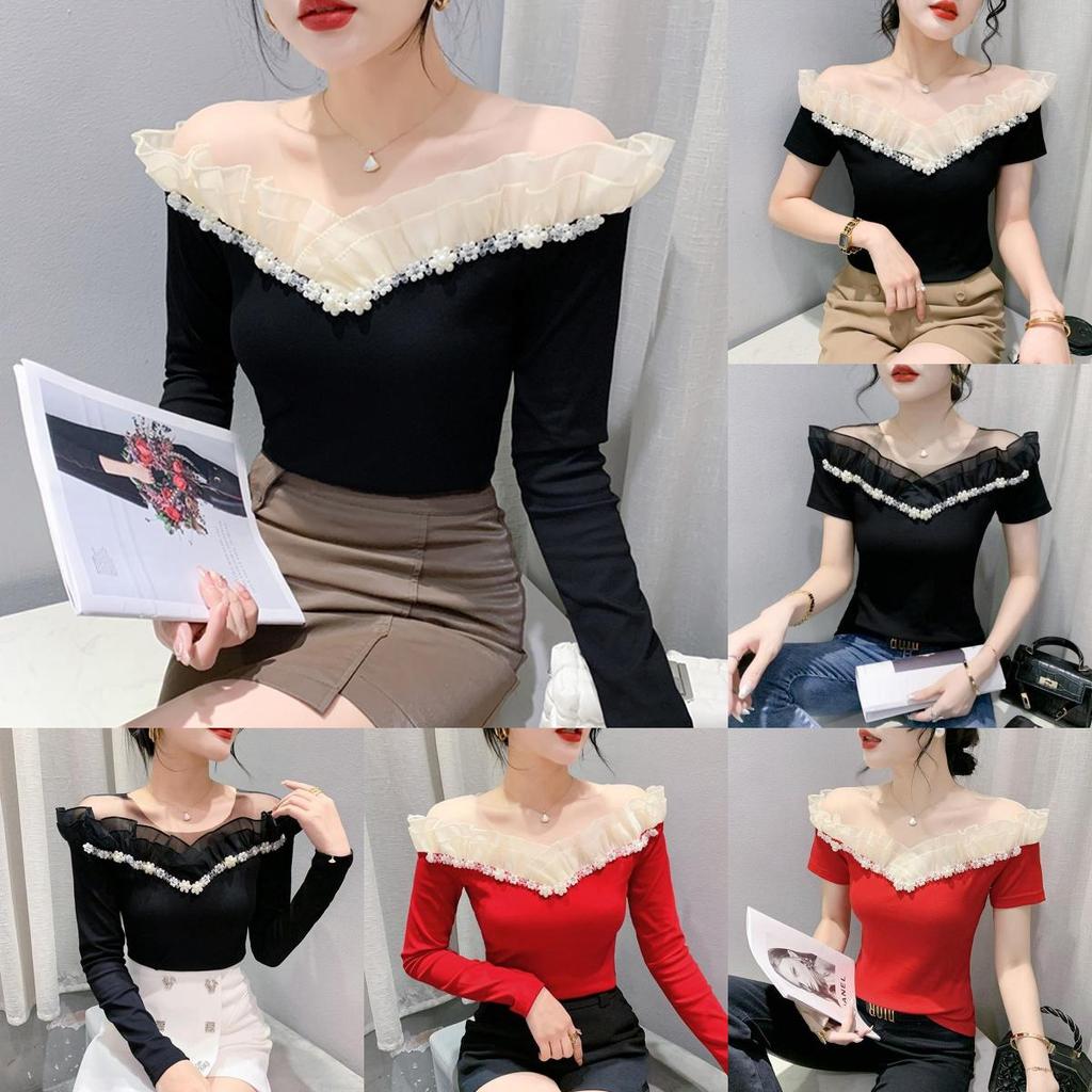 Fabric Long Sleeve Off Shoulder Top For Elegant Office Wear