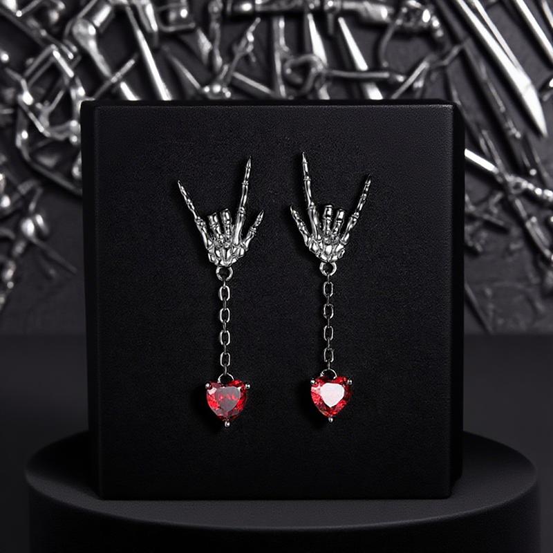 

Готические панк черные серьги-ладони с черепом, подходящие как для мужчин, так и для женщин, хип-хоп, личность, серьги-подвески с красным сердцем, ювелирный подарок чёрный