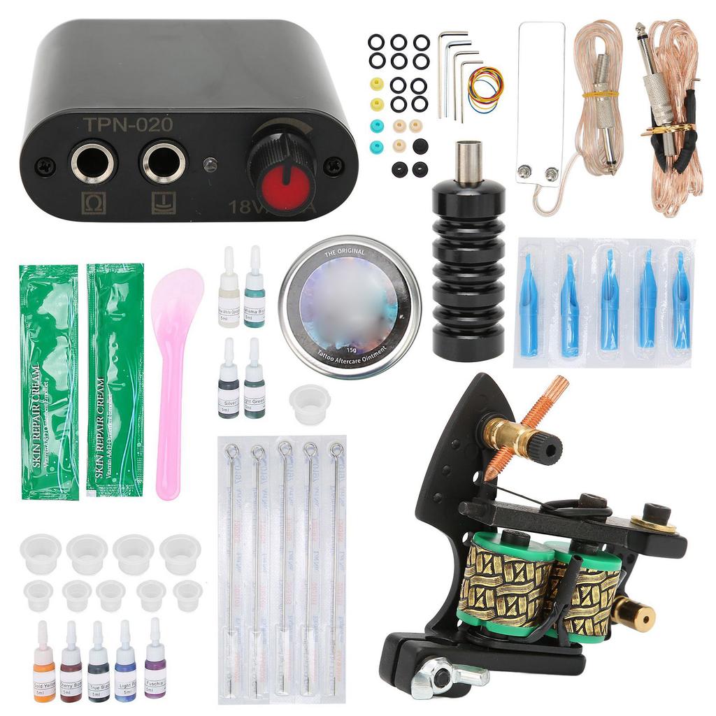 Complete Tattoo Kit Professional Tattoo Starter Kit Coil Machine 10 Ink Grommet Tattoo Supplies for