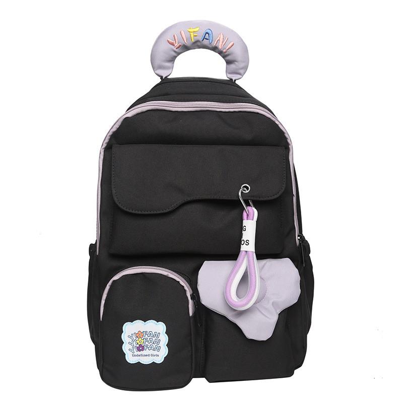 Handle Colorful Embroidered Design Color Blocked Student Backpack For Use Daily