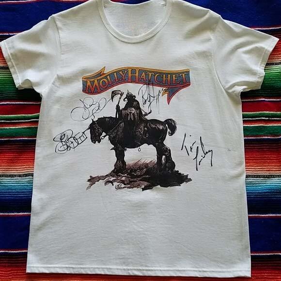 Винтажная ХЛОПКОВАЯ БЕЛАЯ Футболка Унисекс MOLLY HATCHET с Автографами Группы S-234XL SE033 XXL