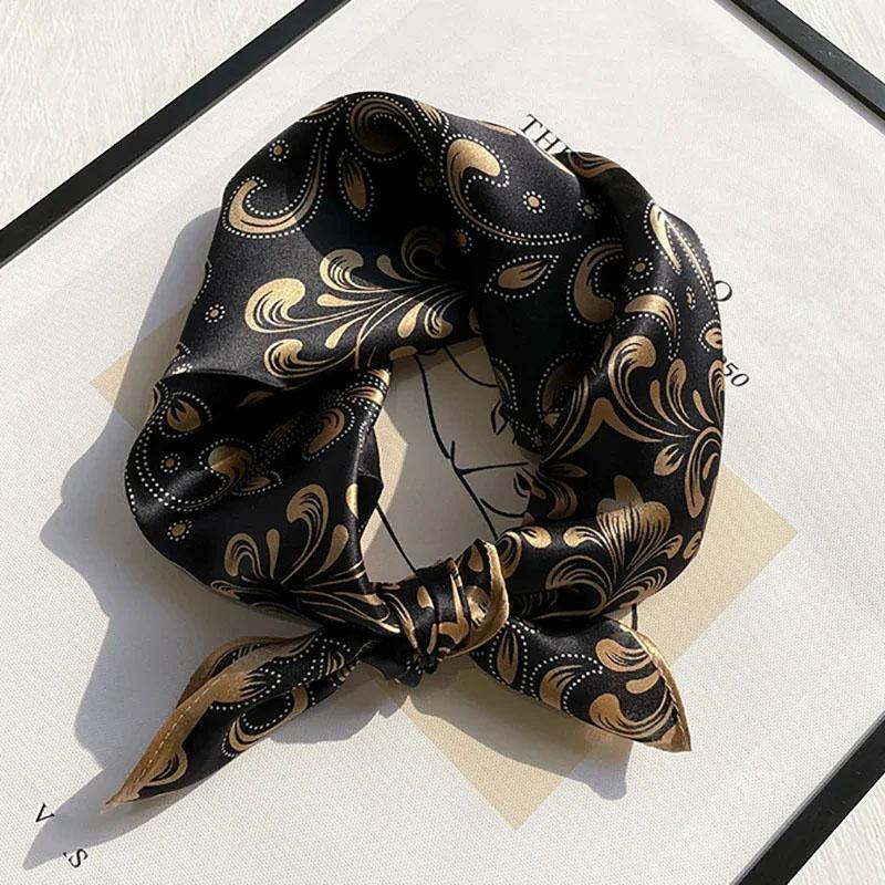 Natural Real Silk Scarf Women New Print Neck Hairband Square Shawl Neckerchief Female Hijab Poncho Bandana Headband