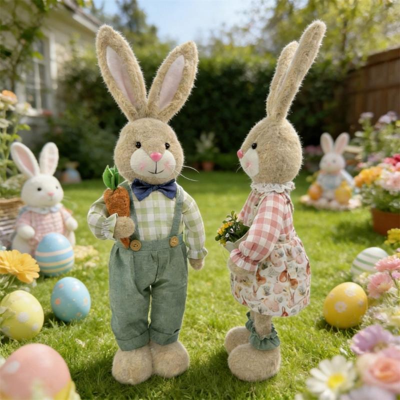 Soft Fabric Easter Rabbit Doll Toy Height Adjustable Hare Figure Ornament For Kids Room Garden Yarn Festival Decoration