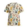 Top da Lavoro da Donna con Scollo a V, Manica Corta, Tasche, Stampa Animalier, Camice Medico, Leggero, Vestibilità Comoda per Professionisti Sanitari